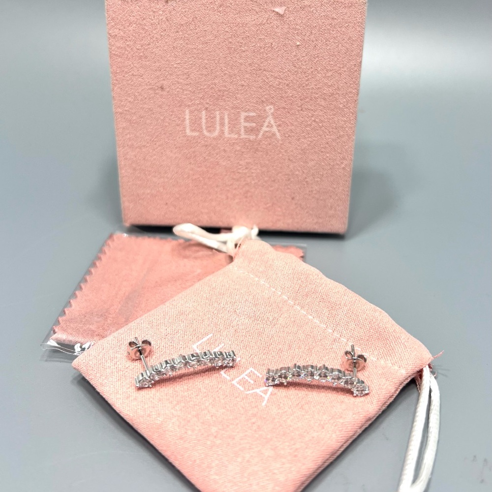 Lulea Sterling Silver Cubic Zirconia Curved Earrings. NWT